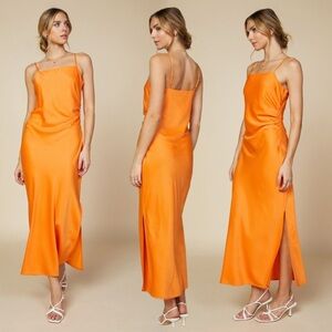 Skies Are Blue Curvy Orange Cami Split Satin Midi Dress 90’s Wedding Formal 3X